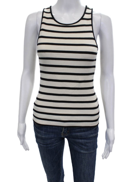 Massimo Dutti Women Striped Cotton Tank Sleeveless Round Neck White Size S