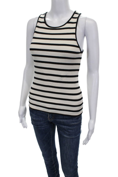 Massimo Dutti Women Striped Cotton Tank Sleeveless Round Neck White Size S