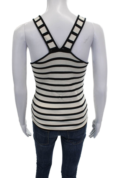 Massimo Dutti Women Striped Cotton Tank Sleeveless Round Neck White Size S