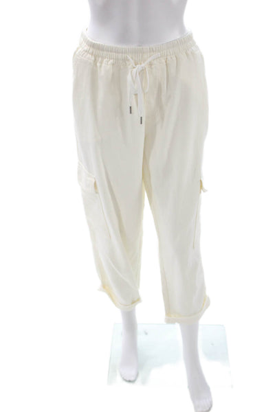 Liverpool Los Angeles Women Cargo Pants Ivory Cotton Drawstring 22in Size 12