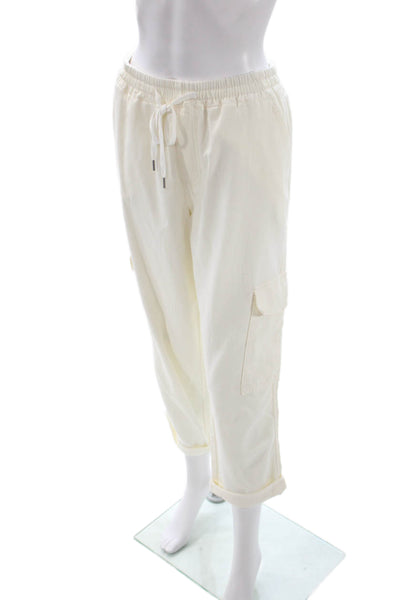 Liverpool Los Angeles Women Cargo Pants Ivory Cotton Drawstring 22in Size 12