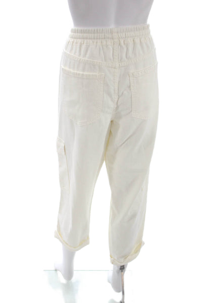 Liverpool Los Angeles Women Cargo Pants Ivory Cotton Drawstring 22in Size 12