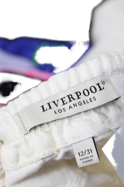 Liverpool Los Angeles Women Cargo Pants Ivory Cotton Drawstring 22in Size 12
