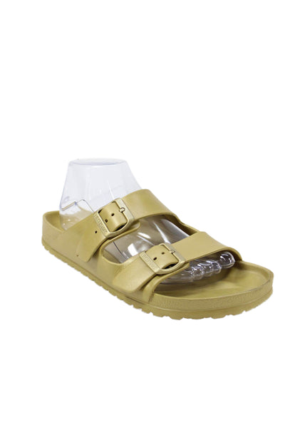 Birkenstock Womens Rubber Double Buckle Slip On Slides Shoes Dark Gold Size 12