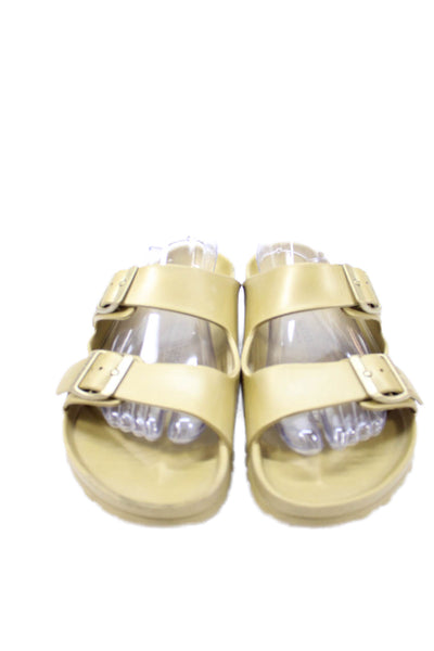 Birkenstock Womens Rubber Double Buckle Slip On Slides Shoes Dark Gold Size 12