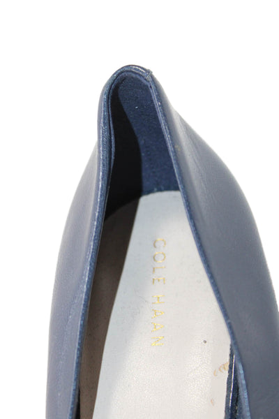 Cole Haan Womens Leather Open Toe Wedge Heels Shoes Navy Blue Size 11B