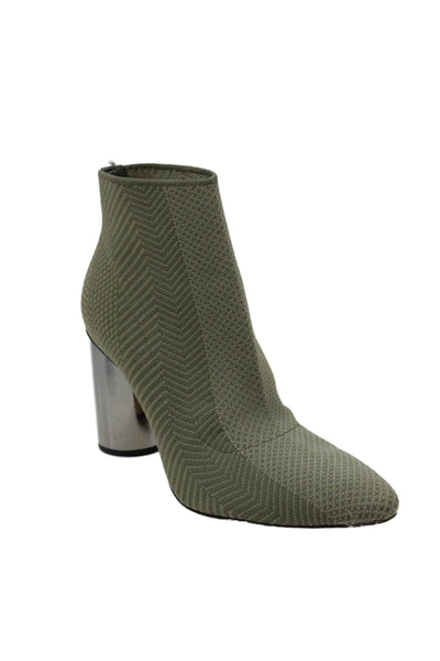 Zara Womens Knitted Metallic Block Heels Ankle Boots Shoes Green Size 9