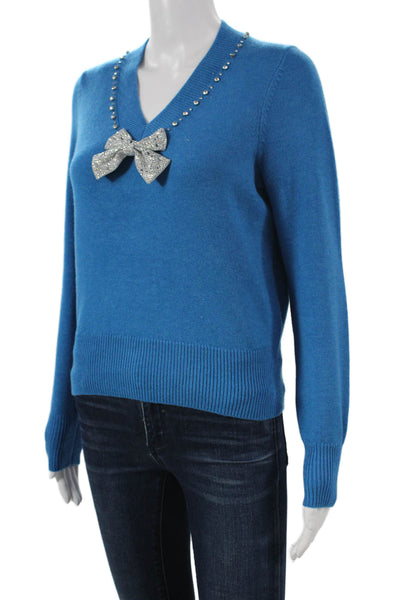 Kate Spade Women Pullover Sweater V-Neck Long Sleeve Blue Acrylic Size XS