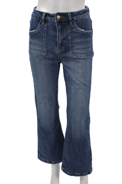 Risen Women Flared Jeans Blue Mid-Rise Cotton Blend Inseam 28 Size 26
