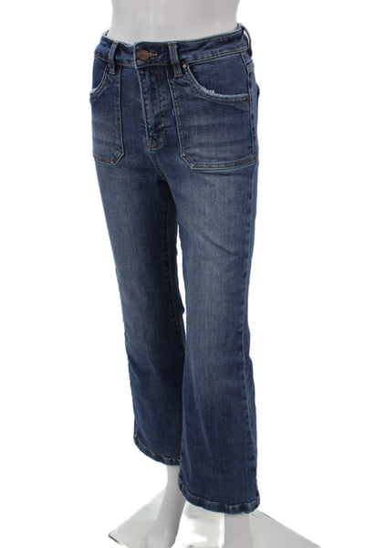 Risen Women Flared Jeans Blue Mid-Rise Cotton Blend Inseam 28 Size 26