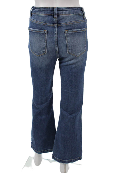 Risen Women Flared Jeans Blue Mid-Rise Cotton Blend Inseam 28 Size 26