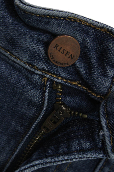 Risen Women Flared Jeans Blue Mid-Rise Cotton Blend Inseam 28 Size 26