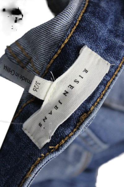 Risen Women Flared Jeans Blue Mid-Rise Cotton Blend Inseam 28 Size 26