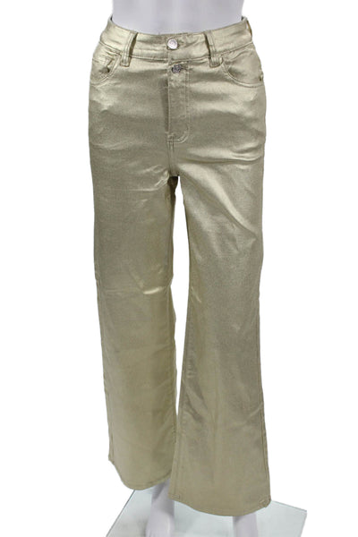 Molly Bracken Womens Flared Gold Viscose Jeans Button Closure Size 26