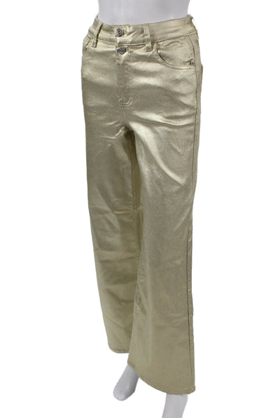 Molly Bracken Womens Flared Gold Viscose Jeans Button Closure Size 26