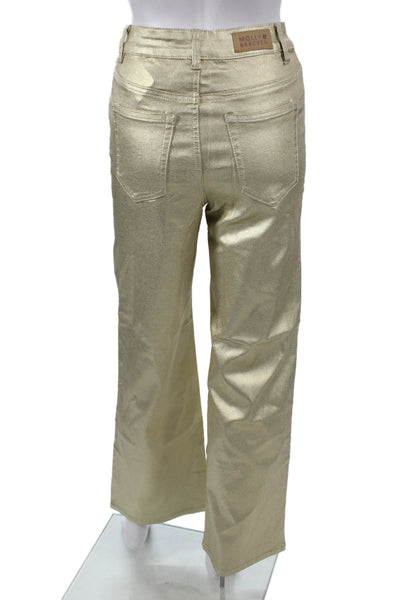 Molly Bracken Womens Flared Gold Viscose Jeans Button Closure Size 26