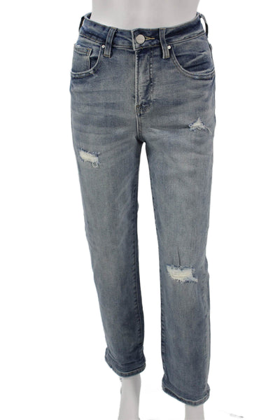 Risen Womens Straight Blue Mid Rise Cotton Jeans Size 25