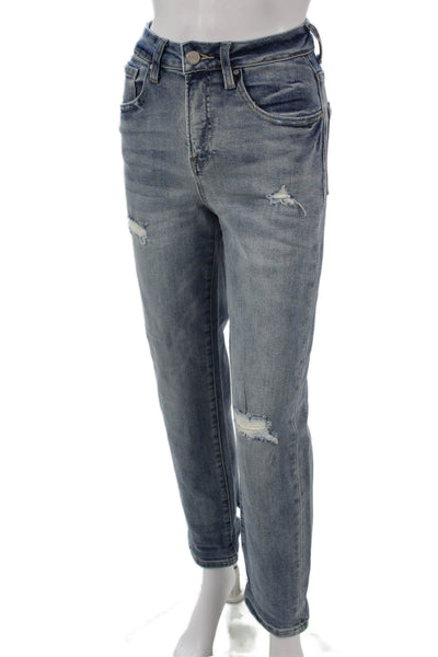 Risen Womens Straight Blue Mid Rise Cotton Jeans Size 25