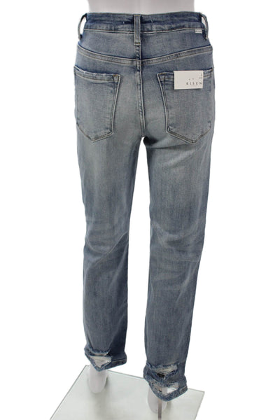 Risen Womens Straight Blue Mid Rise Cotton Jeans Size 25