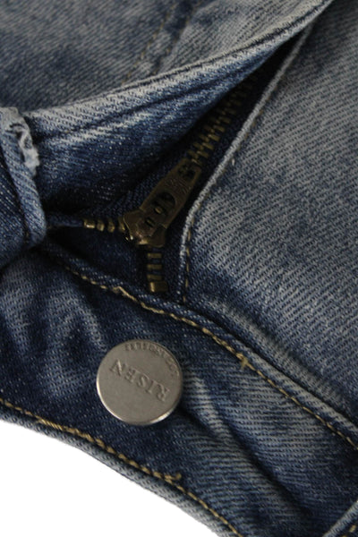 Risen Womens Straight Blue Mid Rise Cotton Jeans Size 25