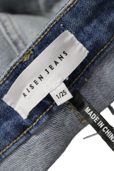 Risen Womens Straight Blue Mid Rise Cotton Jeans Size 25