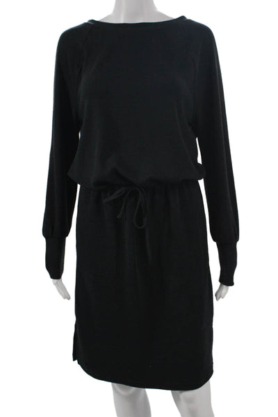 prAna Womens Sweater Dress Black Boatneck Long Sleeve Recycled Polyester Size S
