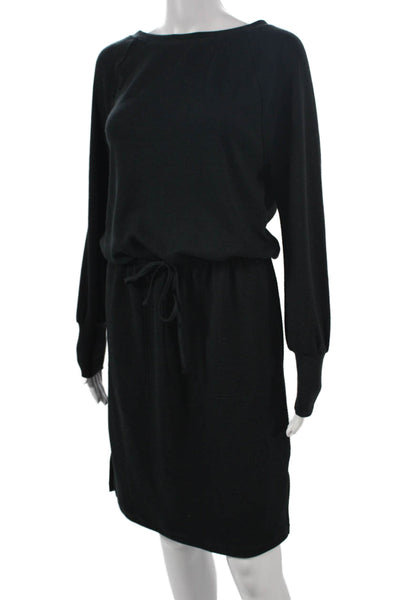 prAna Womens Sweater Dress Black Boatneck Long Sleeve Recycled Polyester Size S
