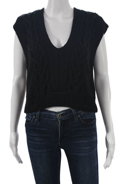 Z Supply Women Black Polyester V-Neck Sleeveless Sweater Vest Size L
