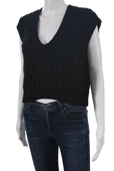 Z Supply Women Black Polyester V-Neck Sleeveless Sweater Vest Size L