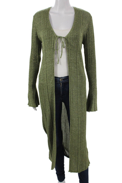 Anthropologie Womens Green Solid V-Neck Long Sleeve Cardigan Knee Length Size M