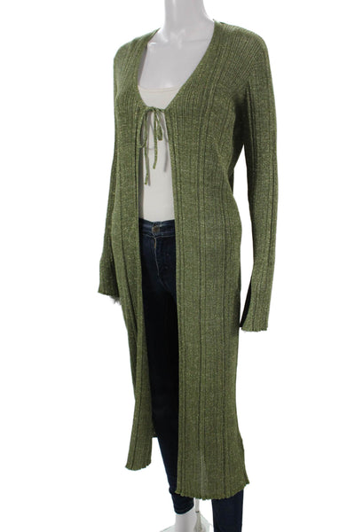 Anthropologie Womens Green Solid V-Neck Long Sleeve Cardigan Knee Length Size M