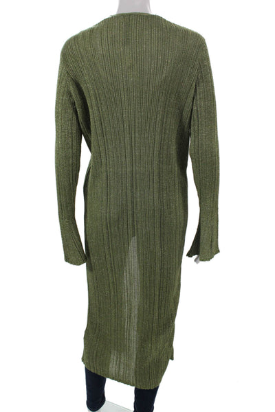 Anthropologie Womens Green Solid V-Neck Long Sleeve Cardigan Knee Length Size M