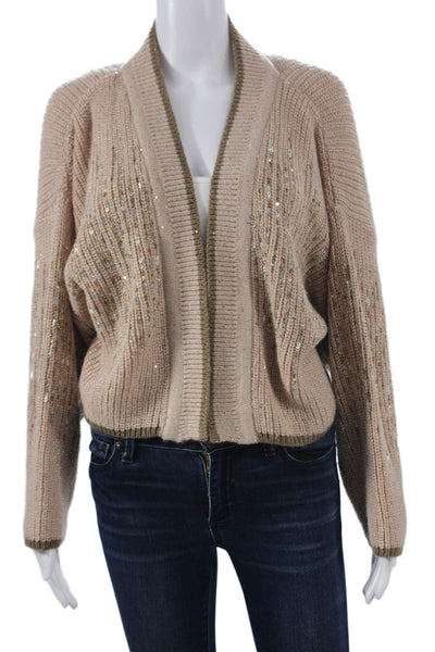 bl^nk Womens Cardigan V-Neck Long Sleeve Beige Acrylic Solid Size 2XS