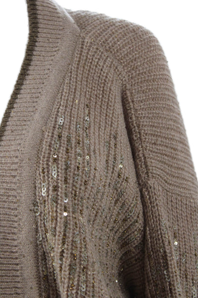 bl^nk Womens Cardigan V-Neck Long Sleeve Beige Acrylic Solid Size 2XS