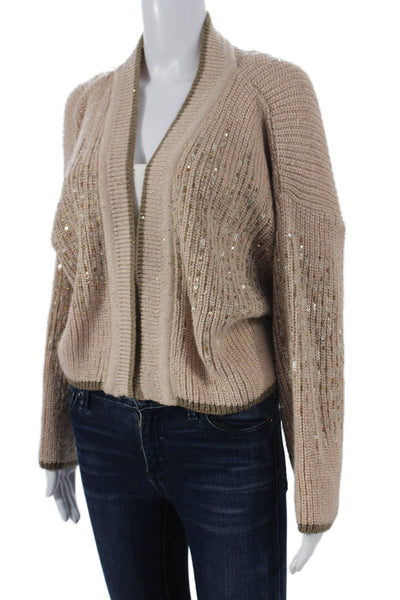 bl^nk Womens Cardigan V-Neck Long Sleeve Beige Acrylic Solid Size 2XS
