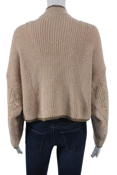 bl^nk Womens Cardigan V-Neck Long Sleeve Beige Acrylic Solid Size 2XS