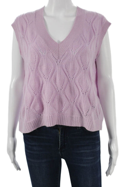 Autumn Cashmere Women V-Neck Geometric Sleeveless Vest Sweater Purple Size M