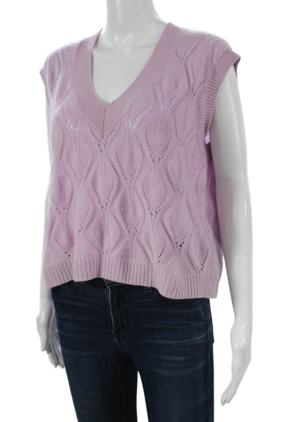 Autumn Cashmere Women V-Neck Geometric Sleeveless Vest Sweater Purple Size M