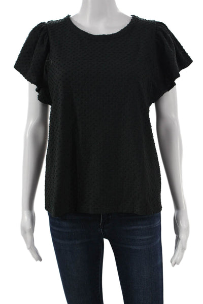 J Crew Womens Black Basic Round Neck Short Sleeve Blouse Size S
