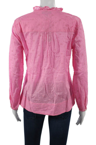 J Crew Women Pink Floral Cotton High Neck Long Sleeve Tunic Blouse Size XS