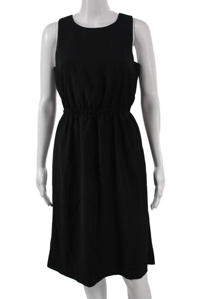 J Crew Womens Shift Dress Black Sleeveless Round Neck Button Polyester Size 4P