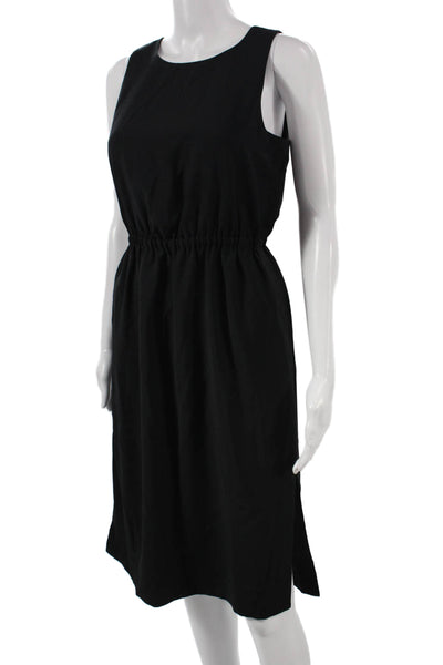 J Crew Womens Shift Dress Black Sleeveless Round Neck Button Polyester Size 4P