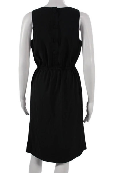 J Crew Womens Shift Dress Black Sleeveless Round Neck Button Polyester Size 4P