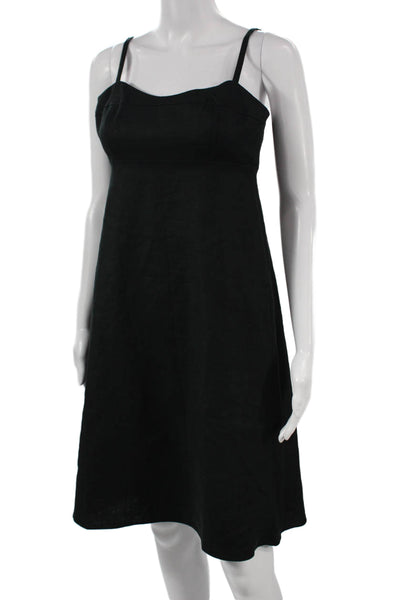 J Crew Women A-Line Linen Sweetheart Neckline Black Dress Size 6P