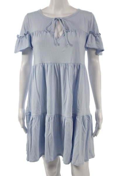 J Crew Women Trapeze Swing Short Sleeve Blue Cotton Dress Size XS