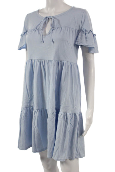 J Crew Women Trapeze Swing Short Sleeve Blue Cotton Dress Size XS