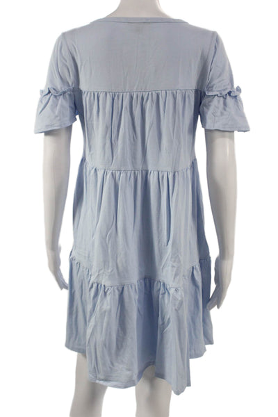 J Crew Women Trapeze Swing Short Sleeve Blue Cotton Dress Size XS