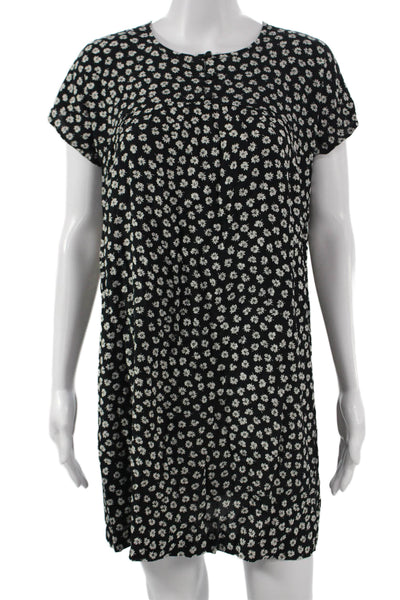 Madewell Womens Black Floral Shift Dress Short Sleeve Round Neck Size XS