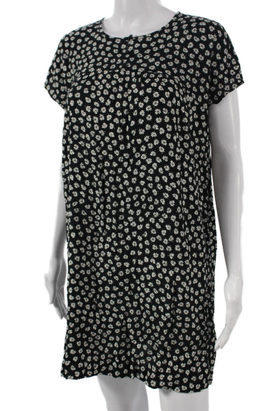 Madewell Womens Black Floral Shift Dress Short Sleeve Round Neck Size XS