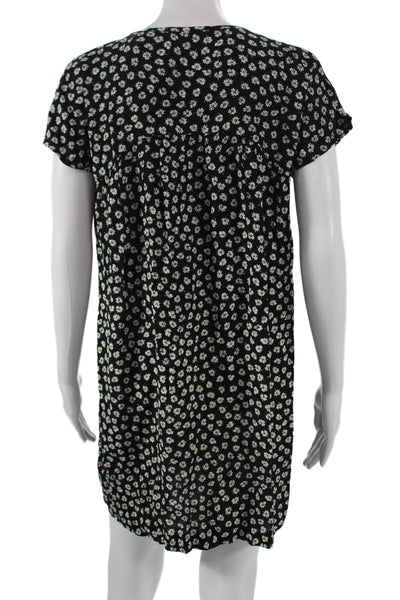 Madewell Womens Black Floral Shift Dress Short Sleeve Round Neck Size XS
